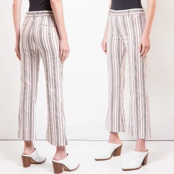 Derek Lam Cropped Flare Ivory Striped Pants